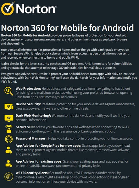 Norton 360 for Mobile 2025 1 Device - 12 Months