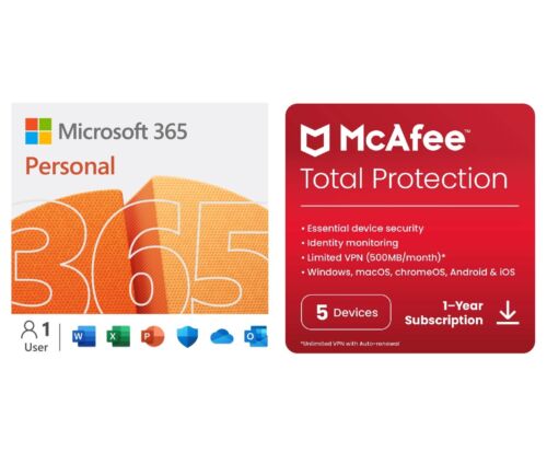Microsoft Office 365 Personal + McAfee Total Protection 5 Device - SENT BY EMAIL