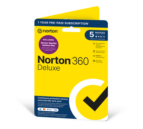 Norton 360 DELUXE 2024 5 Devices + Identity Adviser Plus - 12 Months