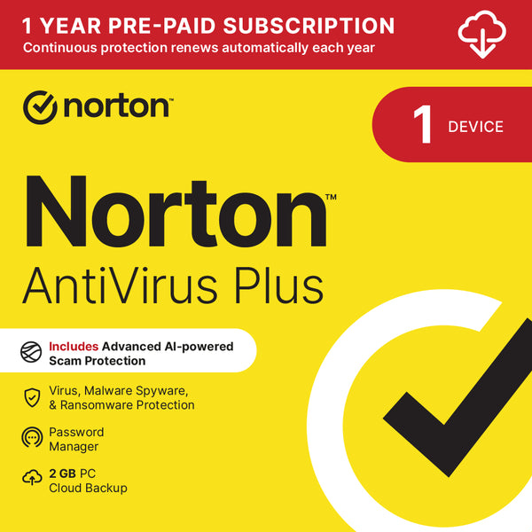 Norton AntiVirus Plus 2026 – 1 Device – 12 Months Scam Protection | Password Manager | 2 GB Cloud Backup
