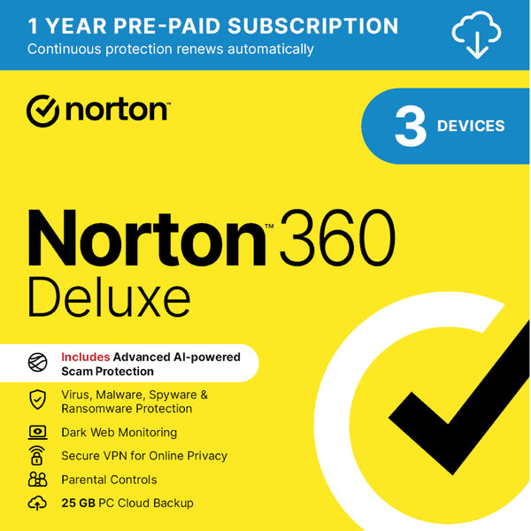 Norton 360 Deluxe 2026 – 3 Devices – 12 Months Scam Protection | VPN | 25 GB Cloud Backup | Parental Control
