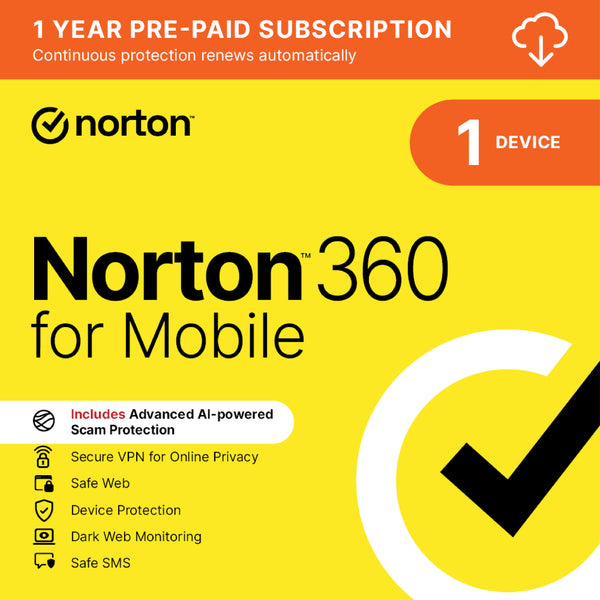 Norton 360 for Mobile 2026 – 1 Device – 12 Months
