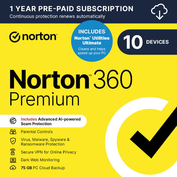 Norton 360 Premium 2026 – 10 Devices + Norton Utilities Ultimate – 10 Devices – 12 Months