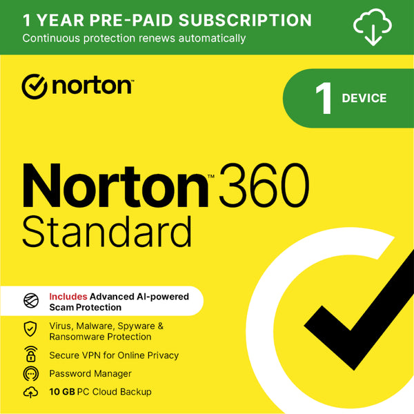 Norton 360 Standard 2026 – 1 Device – 12 Months Scam Protection | VPN | 10 GB Cloud Backup