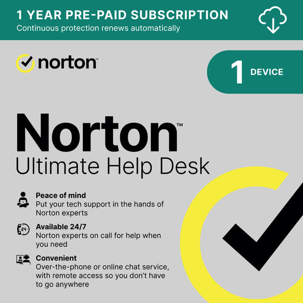 Norton Ultimate Help Desk – 1 Device – 12 Months 24/7 Tech Support | Unlimited Calls