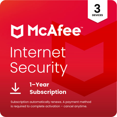 McAfee Internet Security Antivirus 2025 - 3 Device 1 Year - Auto-Renewal